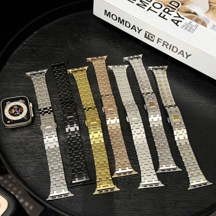 For Apple Watch Series 7 45mm Double T Stainless Steel Watch Band(Rose Gold) - Watch Bands by PMC TechLife | Online Shopping South Africa | PMC TechLife