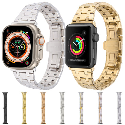 For Apple Watch Series 9 41mm Double T Stainless Steel Watch Band(Silver Rose Gold) - Watch Bands by PMC Jewellery | Online Shopping South Africa | PMC Jewellery