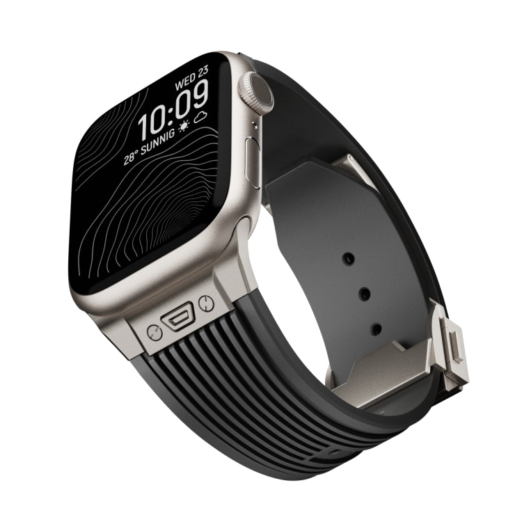 For Apple Watch Series 9 45mm Vertical Texture Titanium Buckle Elastic Silicone Watch Band(Black) - Watch Bands by PMC TechLife | Online Shopping South Africa | PMC TechLife | Buy Now Pay Later Mobicred