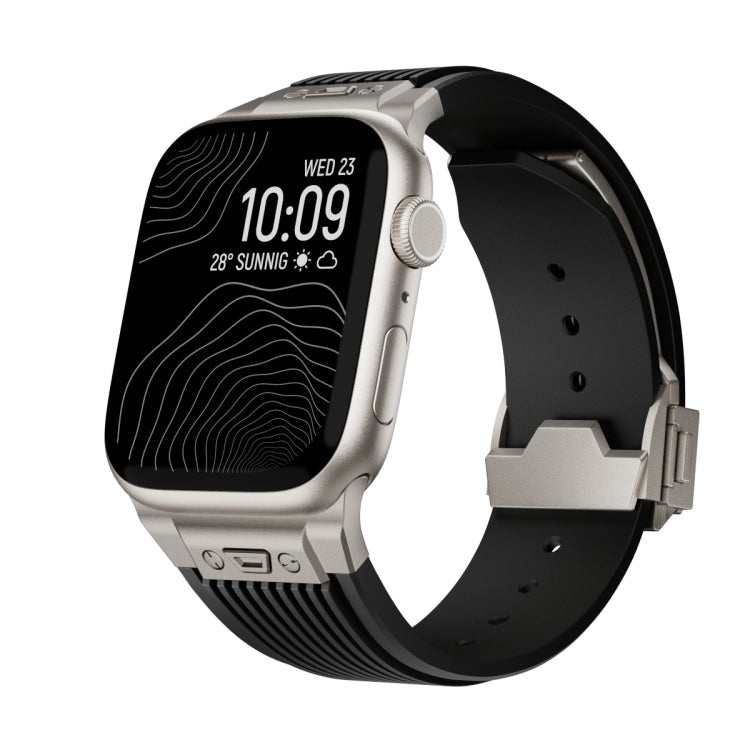 For Apple Watch Series 9 45mm Vertical Texture Titanium Buckle Elastic Silicone Watch Band(Black) - Watch Bands by PMC TechLife | Online Shopping South Africa | PMC TechLife | Buy Now Pay Later Mobicred