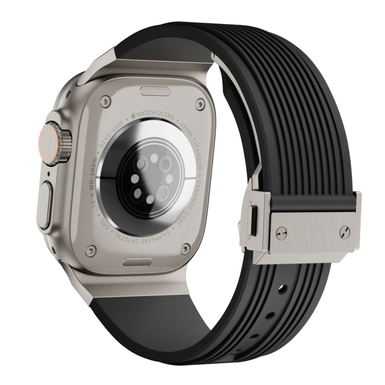 For Apple Watch Ultra 49mm Vertical Texture Titanium Buckle Elastic Silicone Watch Band(Black) - Watch Bands by PMC TechLife | Online Shopping South Africa | PMC TechLife | Buy Now Pay Later Mobicred