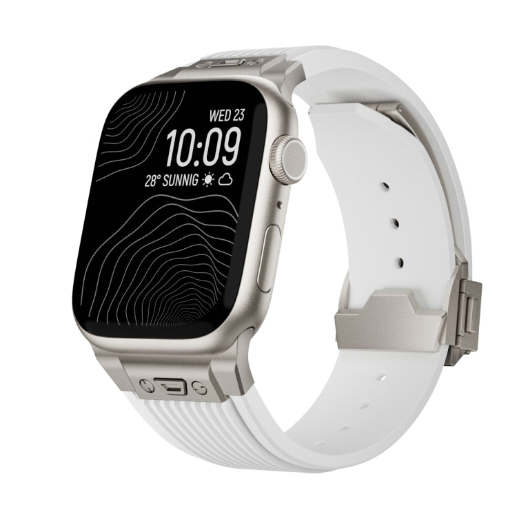 For Apple Watch Series 6 44mm Vertical Texture Titanium Buckle Elastic Silicone Watch Band(White) - free shipping - PMC TechLife - Order now!