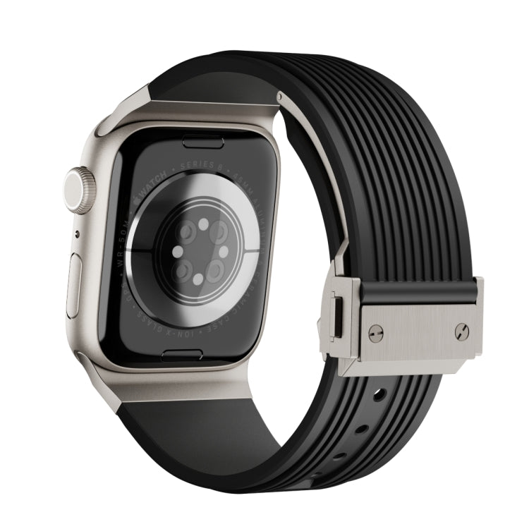 For Apple Watch Series 4 44mm Vertical Texture Titanium Buckle Elastic Silicone Watch Band(Black) - free shipping - PMC TechLife - Order now!