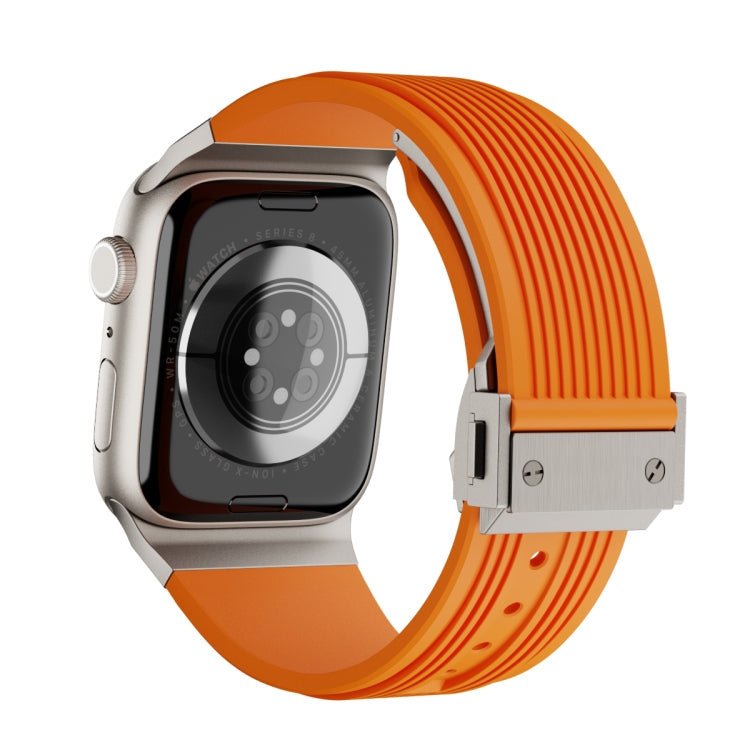For Apple Watch Series 3 42mm Vertical Texture Titanium Buckle Elastic Silicone Watch Band(Orange) - Watch Bands by PMC TechLife | Online Shopping South Africa | PMC TechLife | Buy Now Pay Later Mobicred