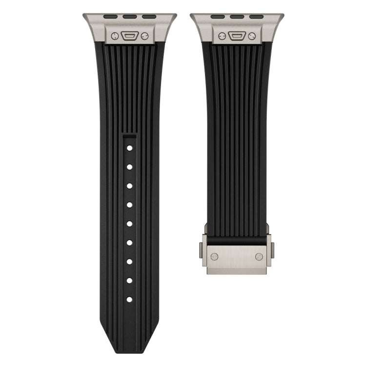 For Apple Watch Series 10 46mm Vertical Texture Titanium Buckle Elastic Silicone Watch Band(Black) - free shipping - PMC TechLife - Order now!