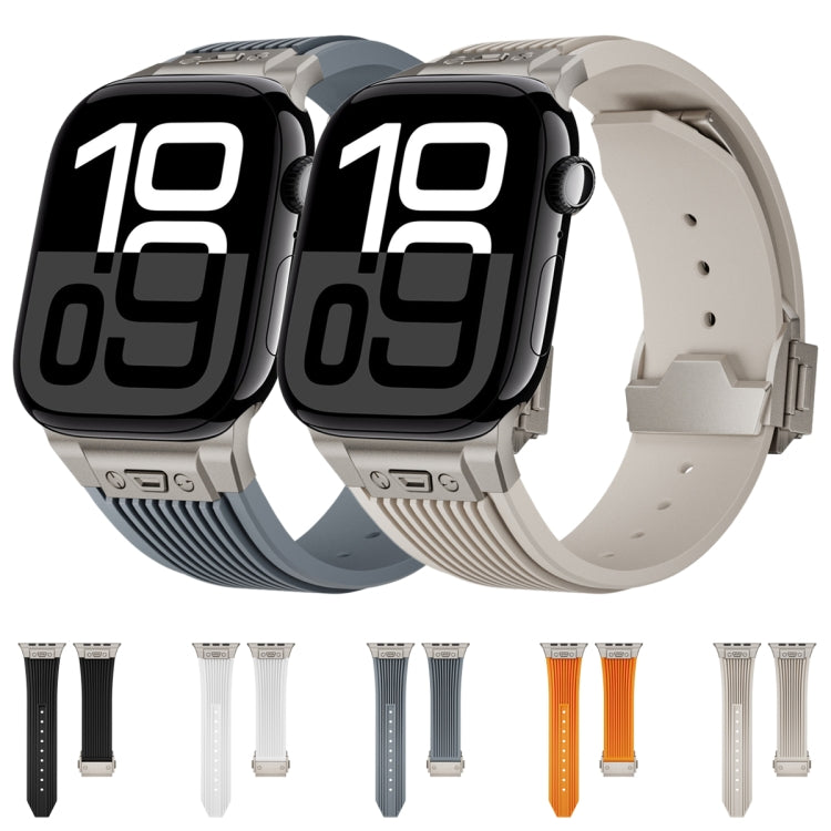 For Apple Watch Ultra 49mm Vertical Texture Titanium Buckle Elastic Silicone Watch Band(Black) - Watch Bands by PMC TechLife | Online Shopping South Africa | PMC TechLife | Buy Now Pay Later Mobicred