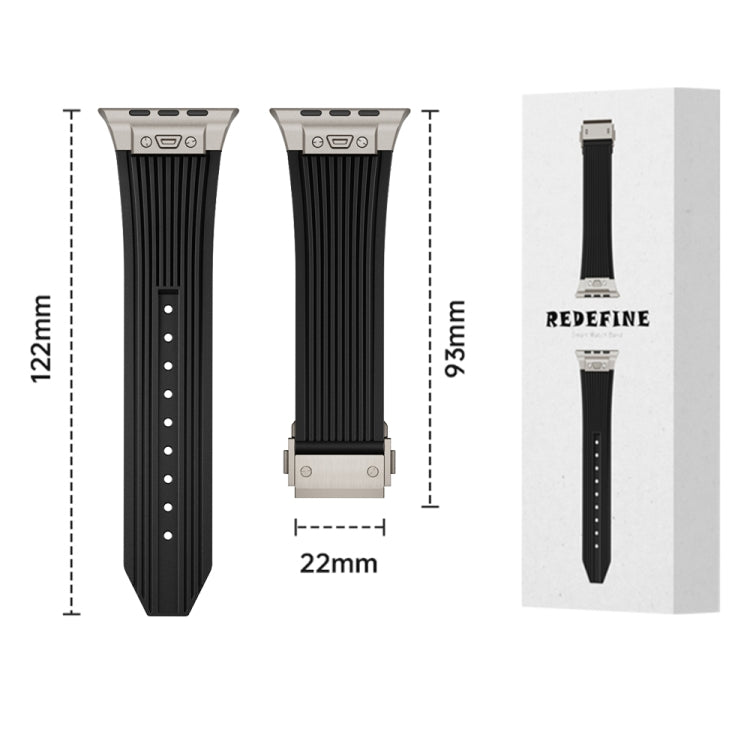 For Apple Watch Ultra 49mm Vertical Texture Titanium Buckle Elastic Silicone Watch Band(Black) - Watch Bands by PMC TechLife | Online Shopping South Africa | PMC TechLife | Buy Now Pay Later Mobicred