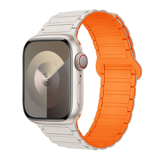 For Apple Watch Series 9 45mm I-Shaped Magnetic Silicone Watch Band(White Orange) - Watch Bands by PMC Jewellery | Online Shopping South Africa | PMC Jewellery