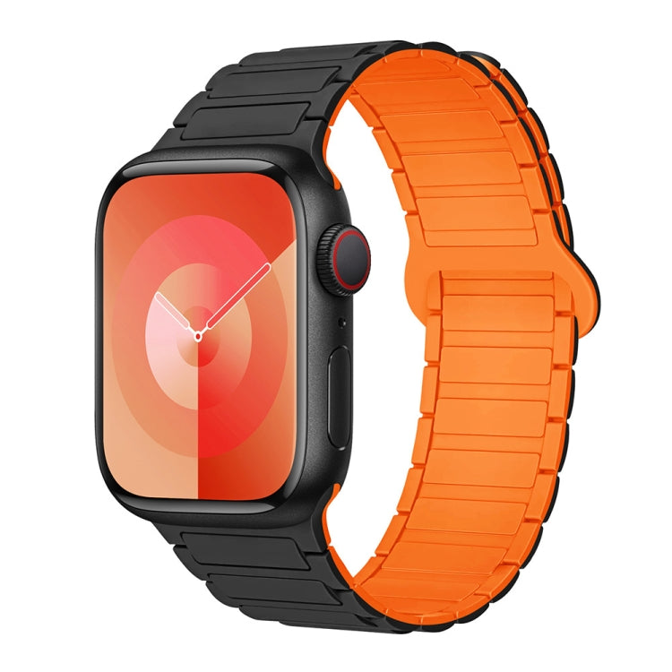 For Apple Watch SE 2022 44mm I-Shaped Magnetic Silicone Watch Band(Black Orange) - Watch Bands by PMC TechLife | Online Shopping South Africa | PMC TechLife