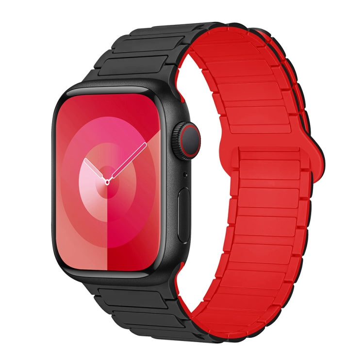 For Apple Watch Series 7 45mm I-Shaped Magnetic Silicone Watch Band(Black Red) - Watch Bands by PMC Jewellery | Online Shopping South Africa | PMC Jewellery