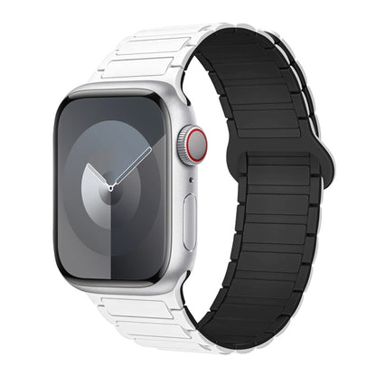 For Apple Watch Series 5 40mm I-Shaped Magnetic Silicone Watch Band(White Black) - Watch Bands by PMC Jewellery | Online Shopping South Africa | PMC Jewellery