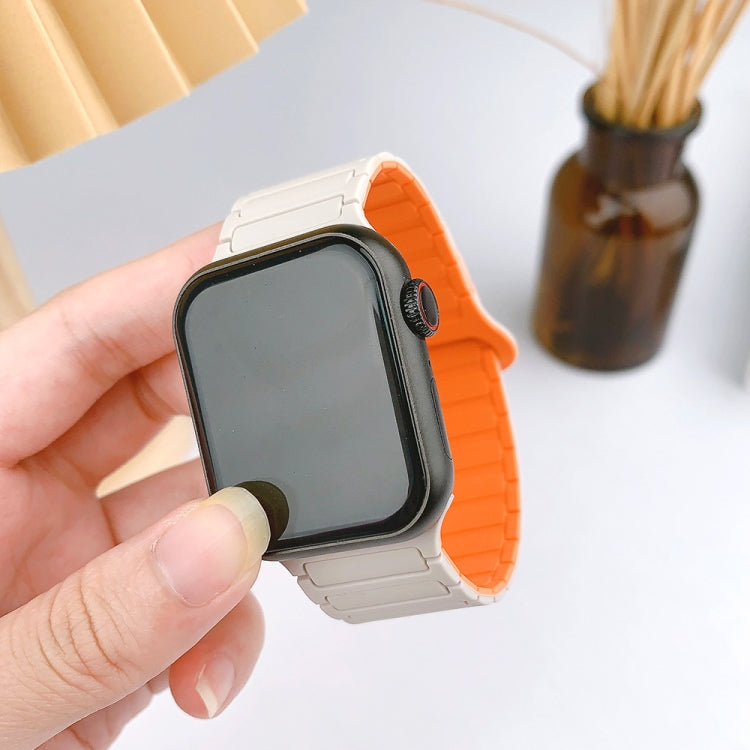 For Apple Watch Series 8 41mm I-Shaped Magnetic Silicone Watch Band(Black Orange) - Watch Bands by PMC Jewellery | Online Shopping South Africa | PMC Jewellery