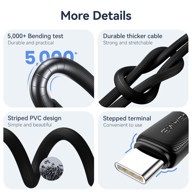 USAMS US-SJ698 USB to USB-C / Type-C 3A Striped Fast Charge Data Cable, Length:3m(Blue) - free shipping - PMc TechLife - Order now!
