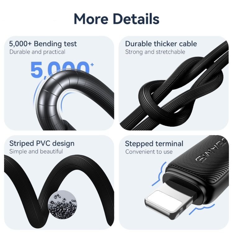 USAMS US-SJ689 USB to 8 Pin 2.4A Striped Fast Charge Data Cable, Length:1m(White) - Normal Style Cable by USAMS | Online Shopping South Africa | PMC Jewellery | Buy Now Pay Later Mobicred