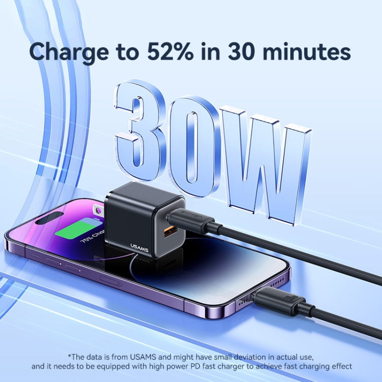USAMS US-SJ697 USB-C / Type-C to 8 Pin 30W Striped Fast Charge Data Cable, Length:2m(White) - free shipping - PMC Jewellery - Order now!