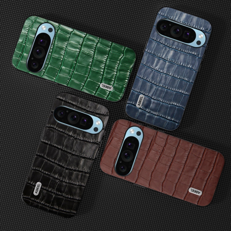 For Google Pixel 9 ABEEL Crocodile Texture Genuine Leather Phone Case(Brown) - Google Cases by PMC TechLife | Online Shopping South Africa | PMC TechLife | Buy Now Pay Later Mobicred
