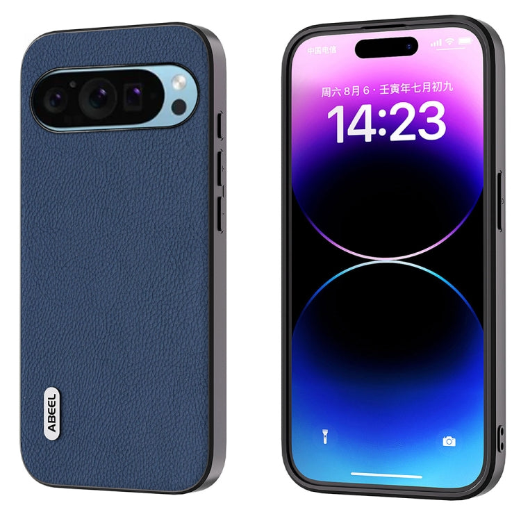 For Google Pixel 9 ABEEL Genuine Leather + PC Litchi Texture Phone Case(Blue) - Google Cases by PMC Jewellery | Online Shopping South Africa | PMC Jewellery | Buy Now Pay Later Mobicred