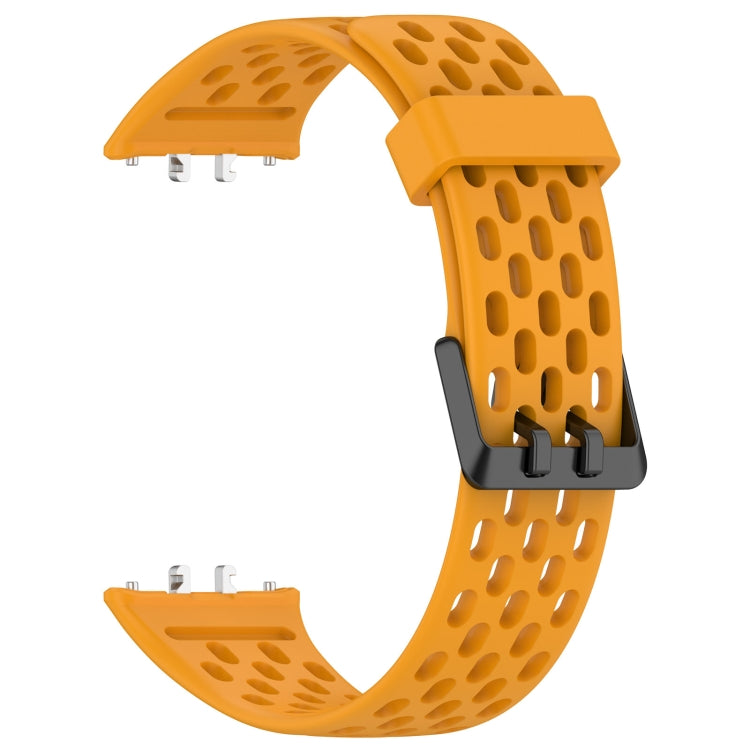 For Samsung Galaxy Fit 3 Hole Style Dual Buckle Silicone Watch Band(Yellow) - Watch Bands by PMC Jewellery | Online Shopping South Africa | PMC Jewellery