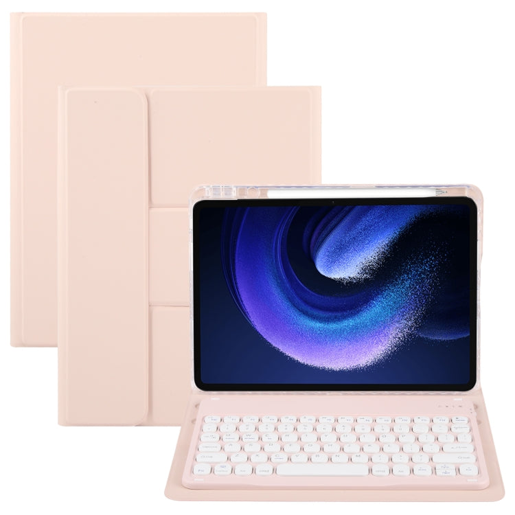 For Xiaomi Pad 6 Round Button Bluetooth Keyboard Rotatable Holder Leather Case(Rose Gold) - Others Keyboard by PMC Jewellery | Online Shopping South Africa | PMC Jewellery