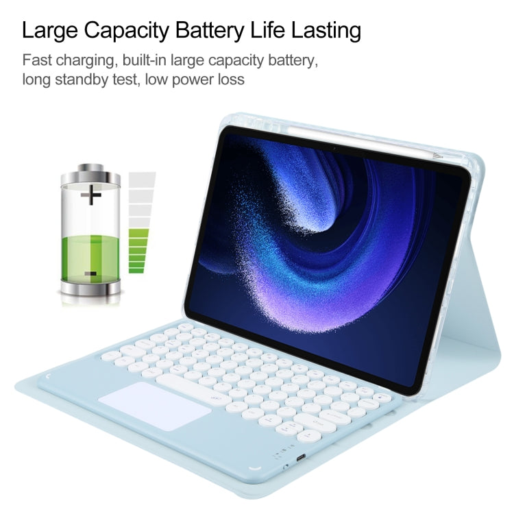 For Xiaomi Pad 6 Round Button Bluetooth Keyboard Rotatable Holder Leather Case with Touchpad(Sky Blue) - Others Keyboard by PMC Jewellery | Online Shopping South Africa | PMC Jewellery