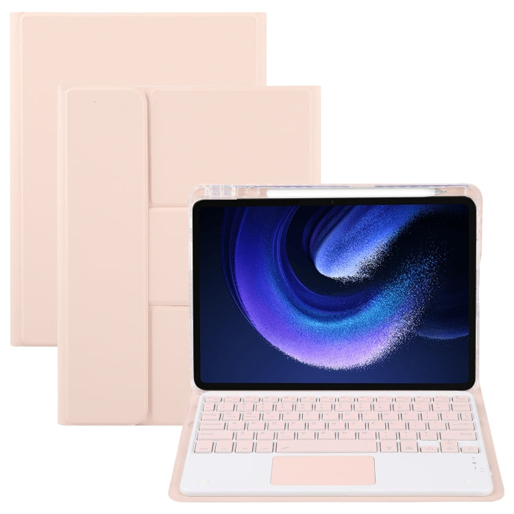 For Xiaomi Pad 6 Square Button Bluetooth Keyboard Rotatable Holder Leather Case with Touchpad(Rose Gold) - Others Keyboard by PMC Jewellery | Online Shopping South Africa | PMC Jewellery