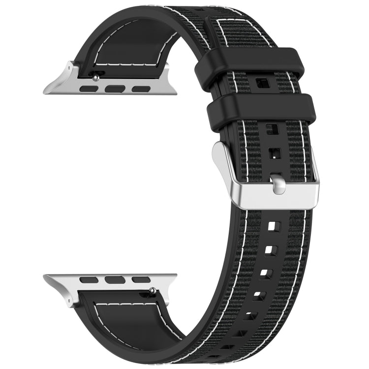 For Apple Watch Series 9 45mm Ordinary Buckle Hybrid Nylon Braid Silicone Watch Band(Black) - Watch Bands by PMC Jewellery | Online Shopping South Africa | PMC Jewellery