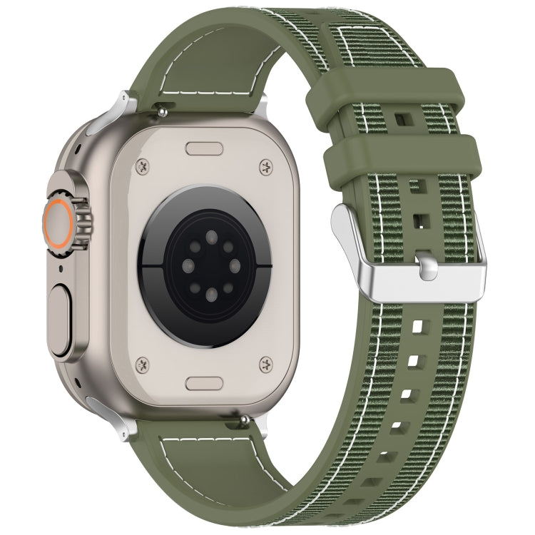 For Apple Watch Series 9 45mm Ordinary Buckle Hybrid Nylon Braid Silicone Watch Band(Green) - Watch Bands by PMC Jewellery | Online Shopping South Africa | PMC Jewellery