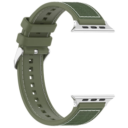 For Apple Watch Series 9 41mm Ordinary Buckle Hybrid Nylon Braid Silicone Watch Band(Green) - Watch Bands by PMC Jewellery | Online Shopping South Africa | PMC Jewellery