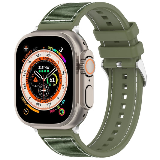 For Apple Watch Ultra 49mm Ordinary Buckle Hybrid Nylon Braid Silicone Watch Band(Green) - Watch Bands by PMC Jewellery | Online Shopping South Africa | PMC Jewellery