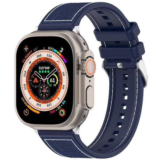 For Apple Watch Series 7 41mm Ordinary Buckle Hybrid Nylon Braid Silicone Watch Band(Midnight Blue) - Watch Bands by PMC Jewellery | Online Shopping South Africa | PMC Jewellery