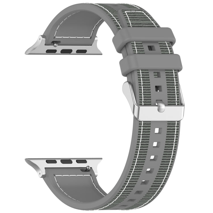 For Apple Watch Series 7 45mm Ordinary Buckle Hybrid Nylon Braid Silicone Watch Band(Grey) - Watch Bands by PMC TechLife | Online Shopping South Africa | PMC TechLife
