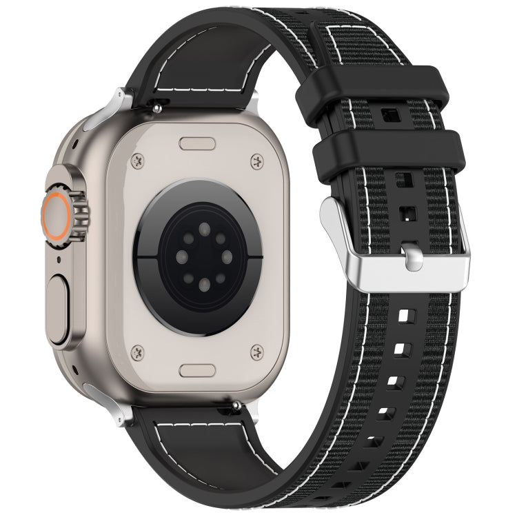 For Apple Watch SE 44mm Ordinary Buckle Hybrid Nylon Braid Silicone Watch Band(Black) - Watch Bands by PMC TechLife | Online Shopping South Africa | PMC TechLife