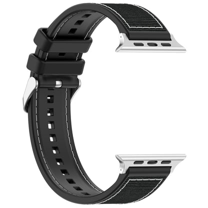 For Apple Watch SE 44mm Ordinary Buckle Hybrid Nylon Braid Silicone Watch Band(Black) - Watch Bands by PMC Jewellery | Online Shopping South Africa | PMC Jewellery