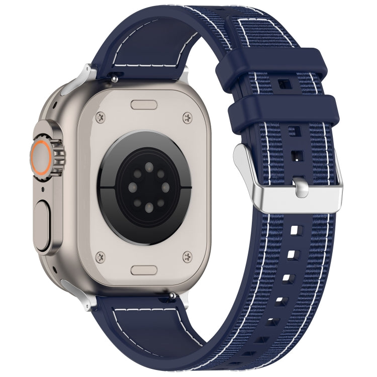 For Apple Watch Series 5 44mm Ordinary Buckle Hybrid Nylon Braid Silicone Watch Band(Midnight Blue) - Watch Bands by PMC Jewellery | Online Shopping South Africa | PMC Jewellery