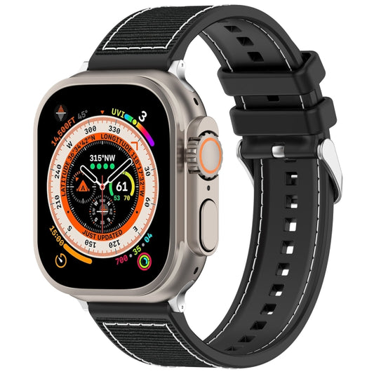 For Apple Watch 38mm Ordinary Buckle Hybrid Nylon Braid Silicone Watch Band(Black) - Watch Bands by PMC Jewellery | Online Shopping South Africa | PMC Jewellery