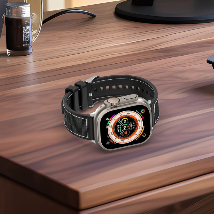 For Apple Watch SE 2023 44mm Ordinary Buckle Hybrid Nylon Braid Silicone Watch Band(Green) - Watch Bands by PMC TechLife | Online Shopping South Africa | PMC TechLife