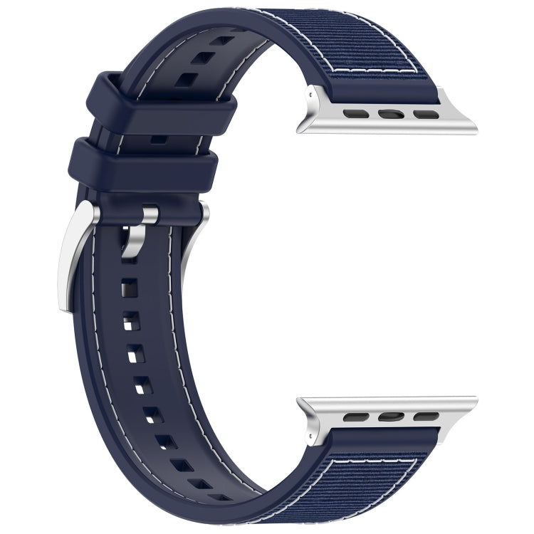 For Apple Watch SE 2023 44mm Official Buckle Hybrid Nylon Braid Silicone Watch Band(Midnight Blue) - Watch Bands by PMC Jewellery | Online Shopping South Africa | PMC Jewellery