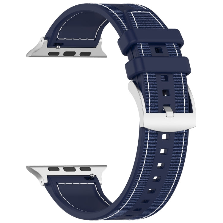 For Apple Watch Series 8 41mm Official Buckle Hybrid Nylon Braid Silicone Watch Band(Midnight Blue) - Watch Bands by PMC Jewellery | Online Shopping South Africa | PMC Jewellery