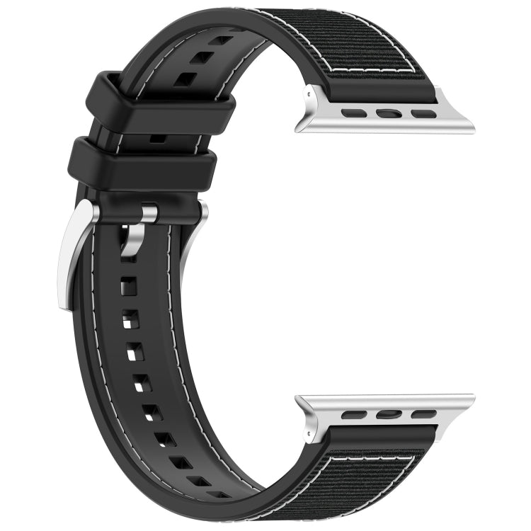 For Apple Watch Series 8 45mm Official Buckle Hybrid Nylon Braid Silicone Watch Band(Black) - Watch Bands by PMC Jewellery | Online Shopping South Africa | PMC Jewellery