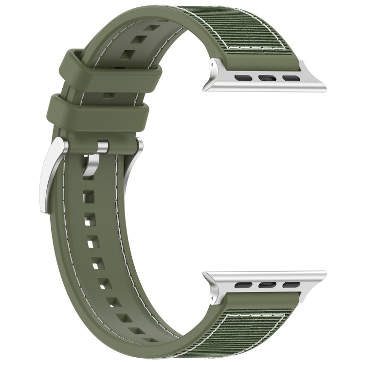 For Apple Watch Series 8 45mm Official Buckle Hybrid Nylon Braid Silicone Watch Band(Green) - Watch Bands by PMC Jewellery | Online Shopping South Africa | PMC Jewellery