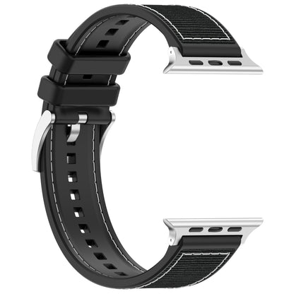 For Apple Watch Series 7 41mm Official Buckle Hybrid Nylon Braid Silicone Watch Band(Black) - Watch Bands by PMC Jewellery | Online Shopping South Africa | PMC Jewellery