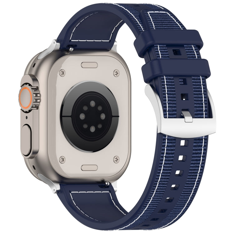 For Apple Watch Series 4 44mm Official Buckle Hybrid Nylon Braid Silicone Watch Band(Midnight Blue) - Watch Bands by PMC Jewellery | Online Shopping South Africa | PMC Jewellery