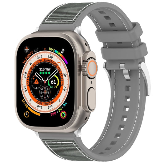 For Apple Watch 42mm Official Buckle Hybrid Nylon Braid Silicone Watch Band(Grey) - Watch Bands by PMC Jewellery | Online Shopping South Africa | PMC Jewellery