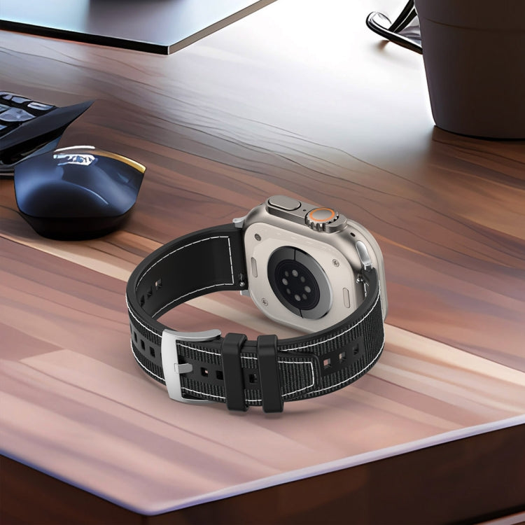 For Apple Watch Series 8 41mm Official Buckle Hybrid Nylon Braid Silicone Watch Band(Grey) - Watch Bands by PMC TechLife | Online Shopping South Africa | PMC TechLife