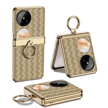 For Huawei Pocket 2 GKK Magnetic Shaft Electroplated Plain Leather Woven Texture Phone Case with Ring(Champagne Gold) - Huawei Cases by GKK | Online Shopping South Africa | PMC Jewellery | Buy Now Pay Later Mobicred