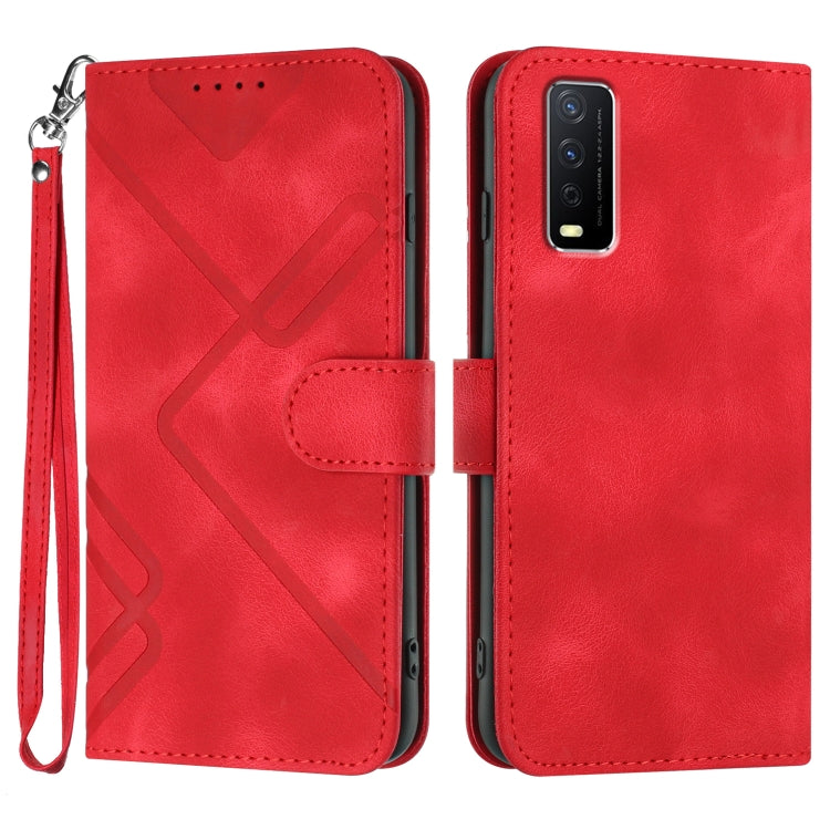 For vivo Y20a/Y20g/Y12a Line Pattern Skin Feel Leather Phone Case(Red) - vivo Cases by PMC Jewellery | Online Shopping South Africa | PMC Jewellery | Buy Now Pay Later Mobicred
