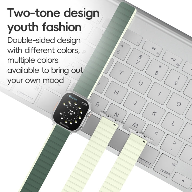 For Apple Watch SE 2022 44mm ZGA Two Color Magnetic Silicone Watch Band(Dark Green+Light Green) - Watch Bands by ZGA | Online Shopping South Africa | PMC Jewellery