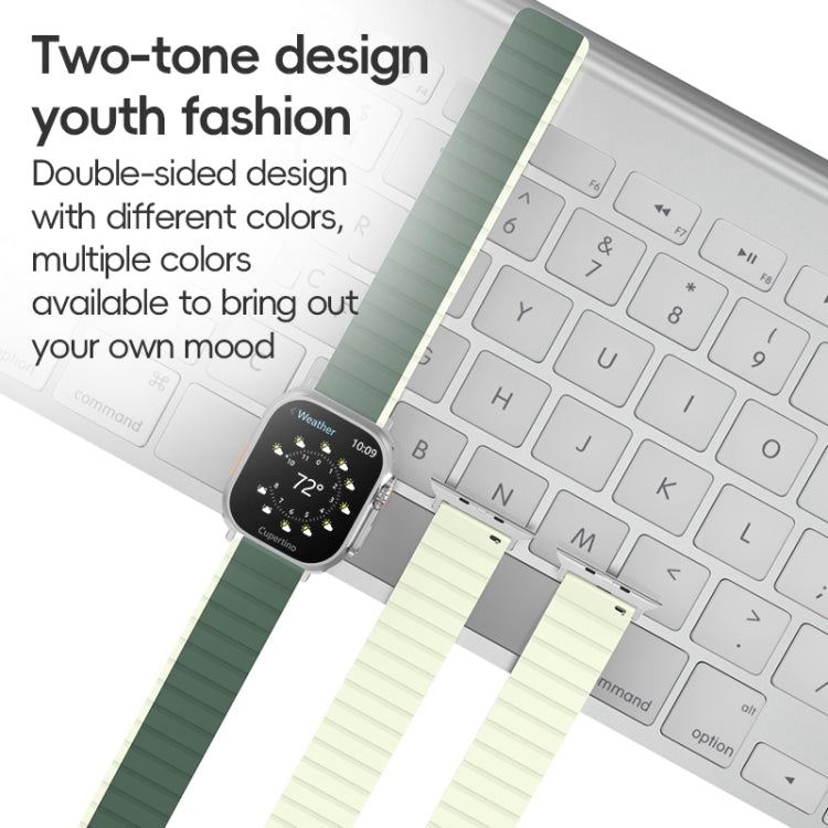 For Apple Watch Series 3 42mm ZGA Two Color Magnetic Silicone Watch Band(Dark Green+Light Green) - Watch Bands by ZGA | Online Shopping South Africa | PMC Jewellery