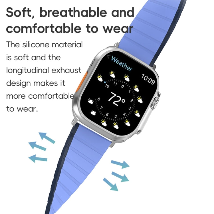 For Apple Watch Series 8 45mm ZGA Two Color Magnetic Silicone Watch Band(Dark Blue+Light Blue) - Watch Bands by ZGA | Online Shopping South Africa | PMC Jewellery