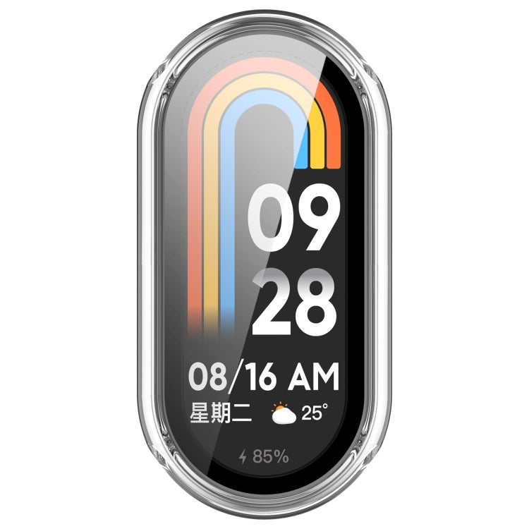 For Xiaomi Mi Band 8 PC + Tempered Film Integrated Protective Watch Case(Transparent White) - Watch Cases by PMC TechLife | Online Shopping South Africa | PMC TechLife